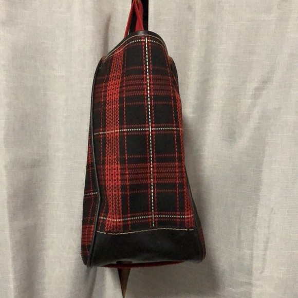 Vintage Tote-Red & Black Plaid-Fabric/PVC-Open Top-Large size - Picture 9 of 17